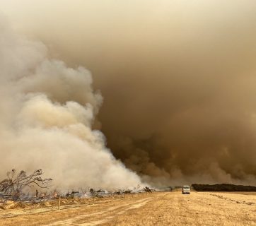 Smoke from a bushfire on Kangaroo Island, Australia