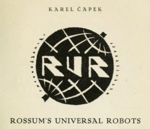 Title page of Karel Capek play "Rossums Universal Robots"